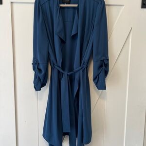 Elegant Blue Long Sleeve Wrap Dress